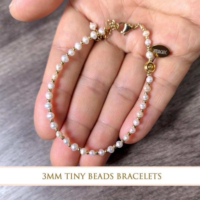 Morchic 3mm Tiny Beads Natural Gemstone Bracelet for Women, Adjustable 7.1" Energy Gem Charm Jewelry, Dainty Handmade Birthday Gift - Image 5